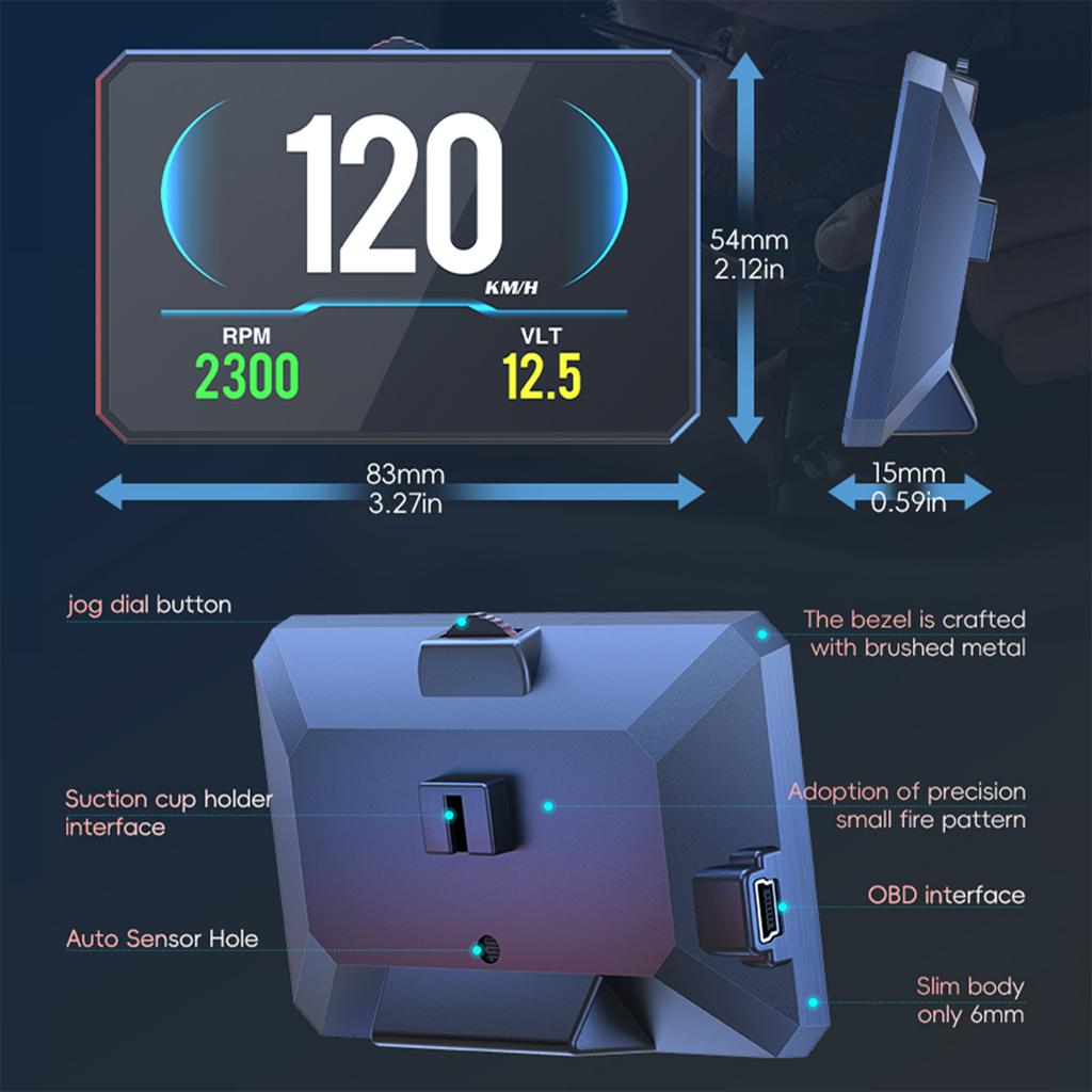 P16 Automotive OBD2 LCD Meter HUD Car Digital Head Up Display TFT Screen Car Accessories With RPM Voltage Water Temp KMH Speed