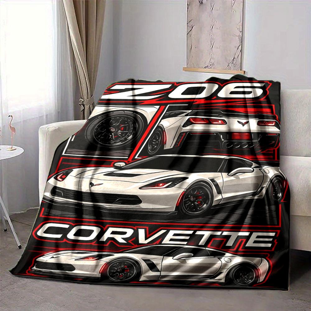 1pc Corvette Z06 Car Blanket Lightweight Flannel Blanket Throw Blanket For Sofa, Bed, Travel, Camping, Livingroom, Office, Couch