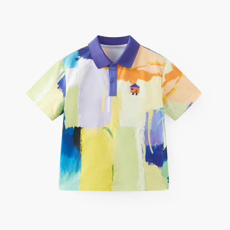 [Moisture-Wicking] Mqd Children's Clothing Boys' Short-Sleeved Polo Shirt Summer New Hand-Painted Children's Short-Sleeved T-Shirt