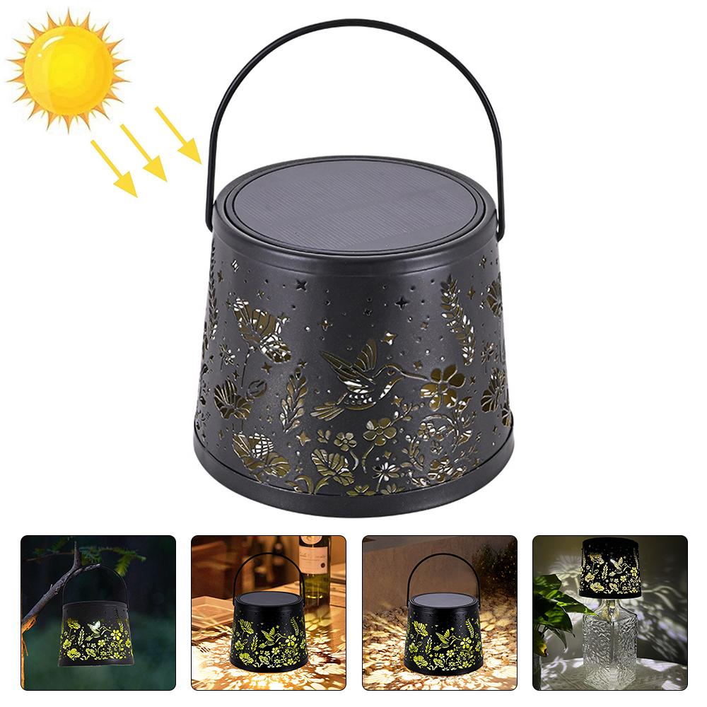 

Hollow Flower Bird Pattern Embedded Wine Bottle Light Outdoor Solar Decorative Hanging Atmosphere Lamp A