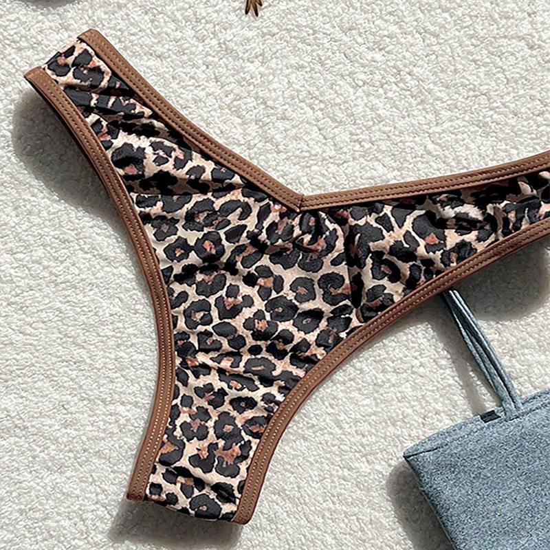 Leopard Print Lace-up Bikini 2025: European & American High-End Women's Beach Swimwear