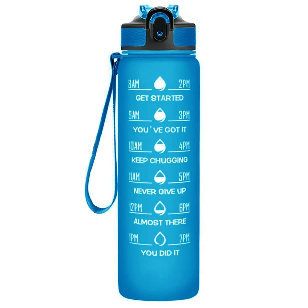 

32 Oz Leakproof Water Bottles with Times to Drink and Straw Motivational Drinking Sports Water Bottle for Fitnes Gym Outdoor 901-1000ml синий