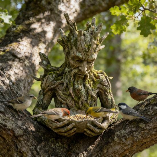 Tree Face Bird Feeder Weatherproof Resin Sculpture Decorative Birdseed Holder Outdoor Bird Feeder Mounted on Tree for Garden Backyard Art Decor