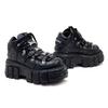 Punk Style Women Black Shoes Rock Metal Decor Lace-up Heel Height Platform Shoes Gothic Man Sneakers Women Ankle Boots