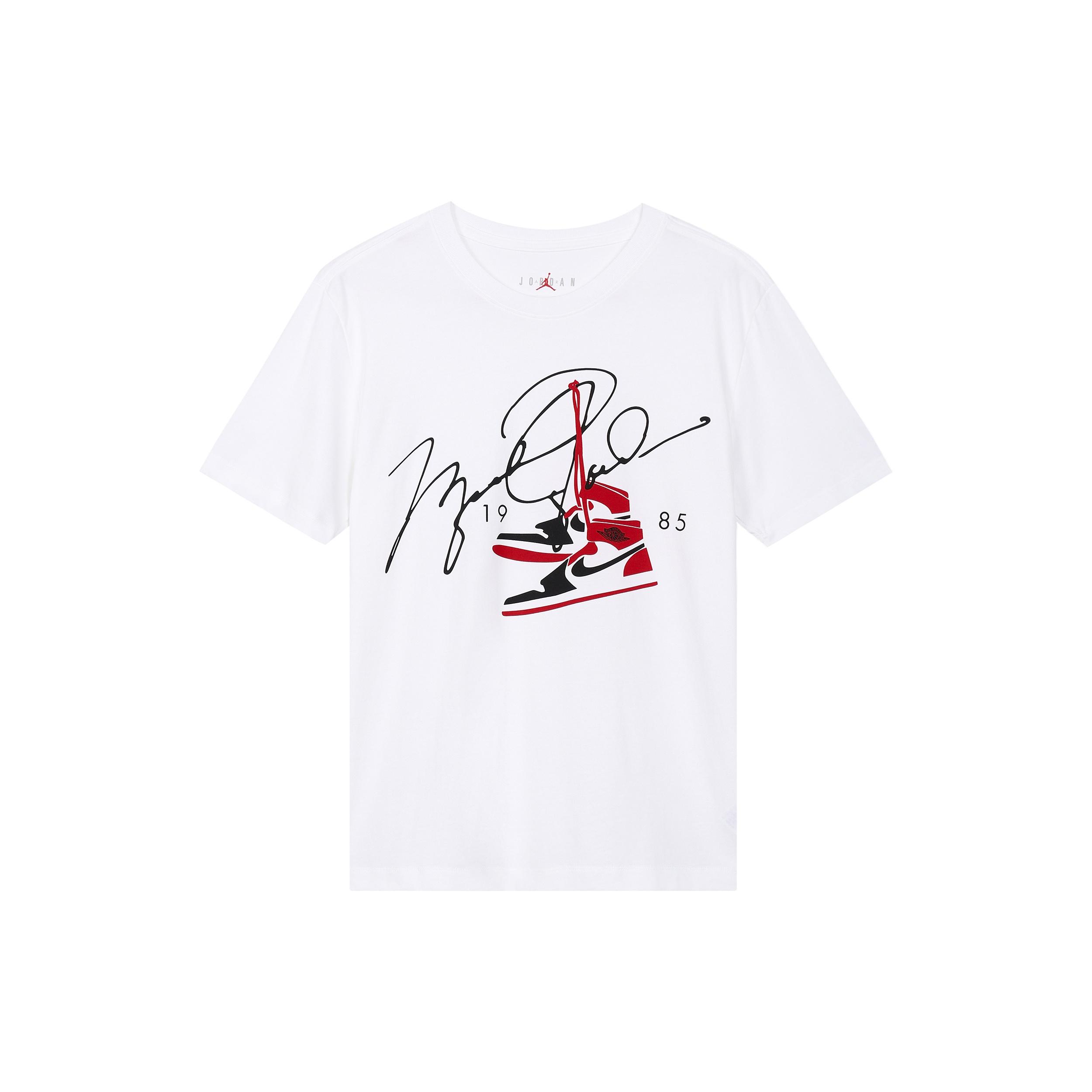 Men s Jordan AJ85 Signature Printing Short Sleeve White T-Shirt BQ5539-100 XXXXL