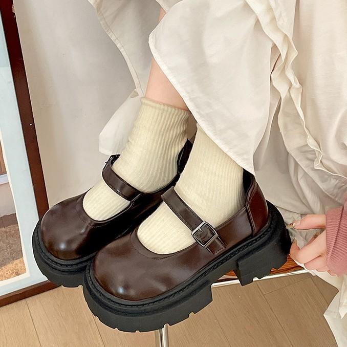 Black Retro British Style Thick Heel Platform Small Leather Shoes Women's 2025 New Spring and Autumn Shallow Mouth Round Head Mary Jane Single Shoes