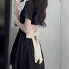 Black dress women's summer 2026 new Spice Girl bow polo collar small black dress waist thin shirt skirt