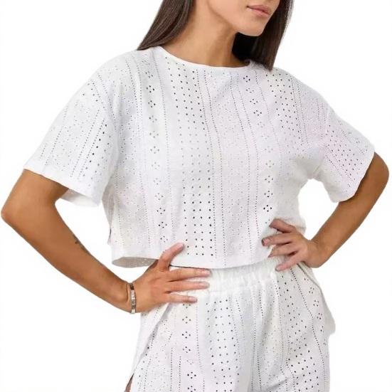 

Летний комплект из 2 предметов пижамы с вышивкой для женщин: топ с коротким рукавом и круглым вырезом и шорты. Летний повседневный комплект пижамы для сна. S