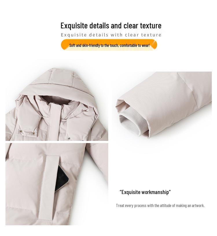 2025 Winter Hooded Mid-Length Down Jacket for Middle-Aged & Elderly Women - Fashionable, Cold-Proof White Duck Down Mom Coat