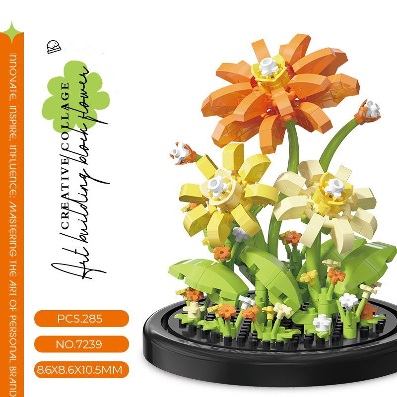 Everlasting Flower Small Particle Building Blocks with Cover Children's Educational Assembling Toys Desktop Ornaments Brand New
