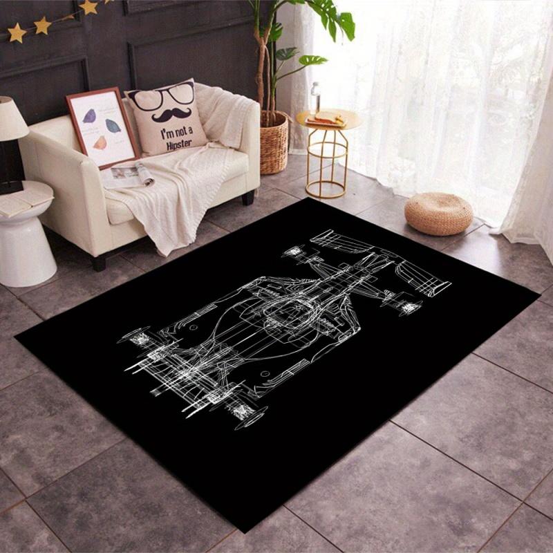 Skeleton Motorcycle Flame Retro Graffiti Print Large Area Rug Soft Flannel Non Slip Floor Carpet for Living Room Decor