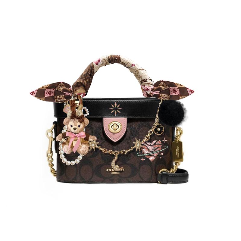 

COACH handbag [Customized bag] Kay 20 classic presbyopia logo logo zipper closure star moon sun chain doll fur ball ribbon Light weaving basic model чорний