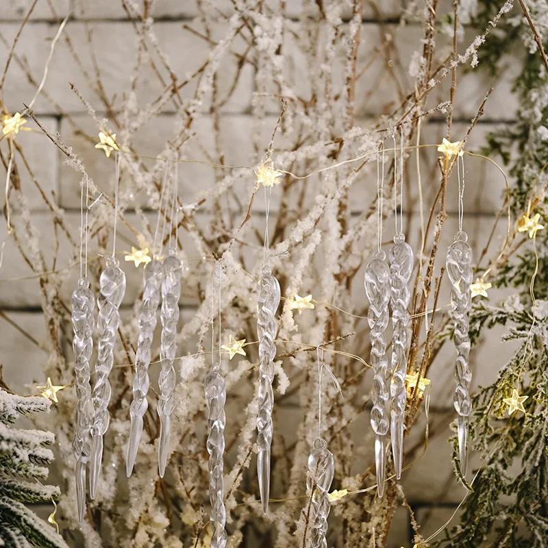 12 Pcs 13cm Christmas Simulation Ice Xmas Tree Hanging Ornament Fake Icicle Winter Party Christmas New Year Decoration Supplies