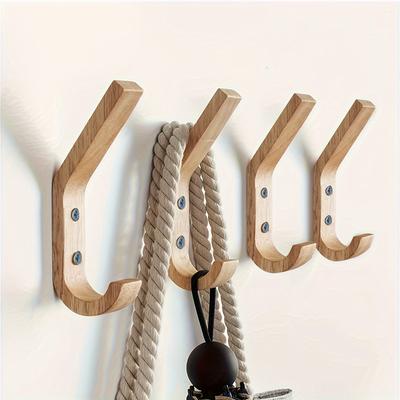 4pcs Wooden Coat Hooks Wall Hooks, Natural Oak Hooks, Decorative Vintage Wood Hooks Wall Hanging Coat Storage Hooks