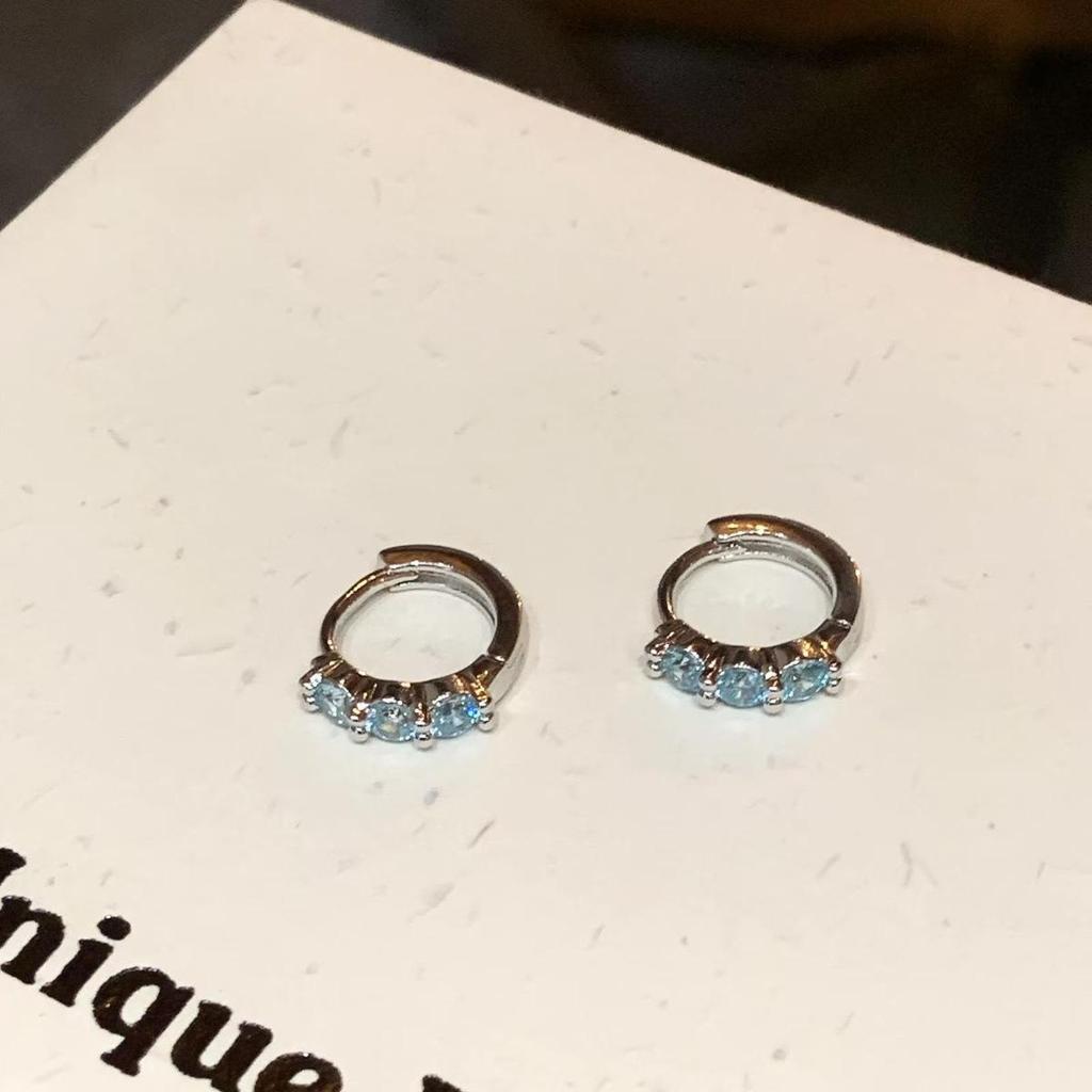 Double Ear Piercing Hoop Earrings with Colored Zircon – Exquisite, Flashy, Niche Design