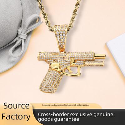 Trendy Men's Hip Hop Pistol Pendant: European & American Style with Creative Diamond Zircon Design