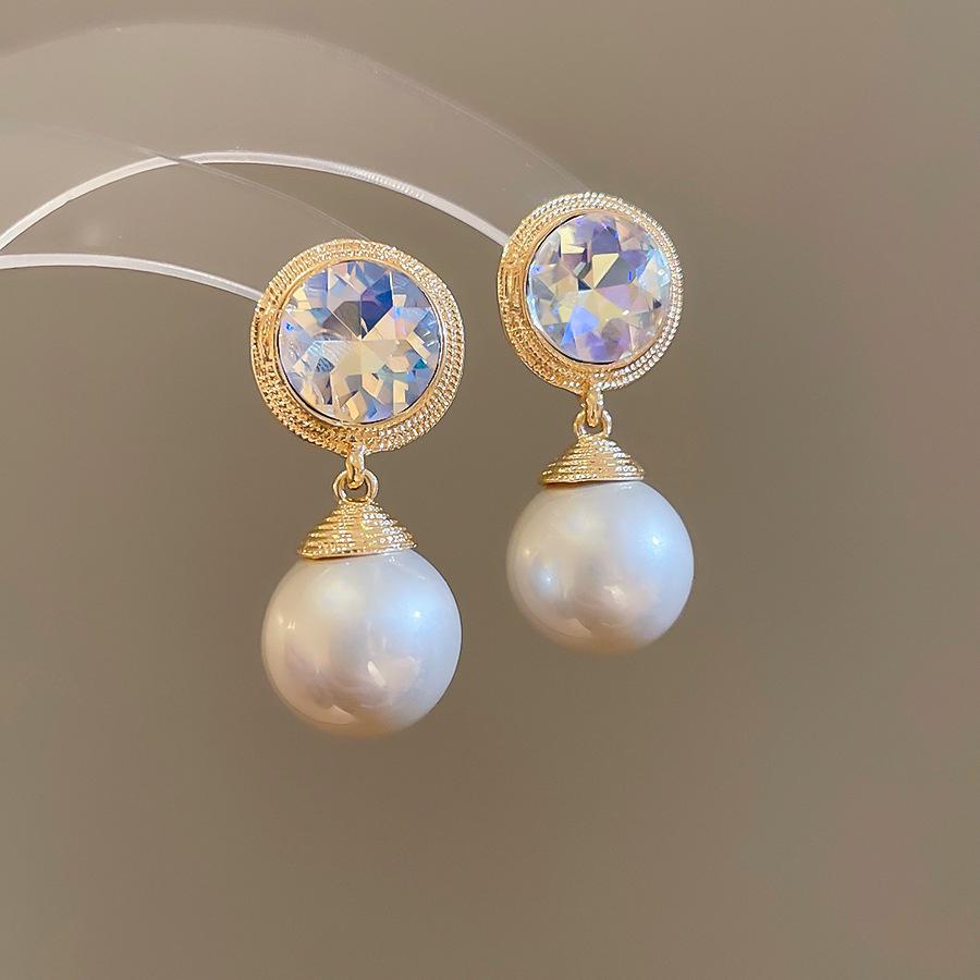 Silver Needle Zircon Pearl Tassel Earrings - Elegant Retro Design for Women