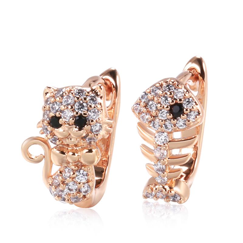 Kinel Cute Cat Drop Earrings For Women Zircon Full Paved Romantic Party Stud Earring Gift