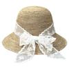 Sweet Lace Bow Streamer Straw Hat Women Spring Summer Thin Raffia Straw Bucket Hat Travel Vacation Visor