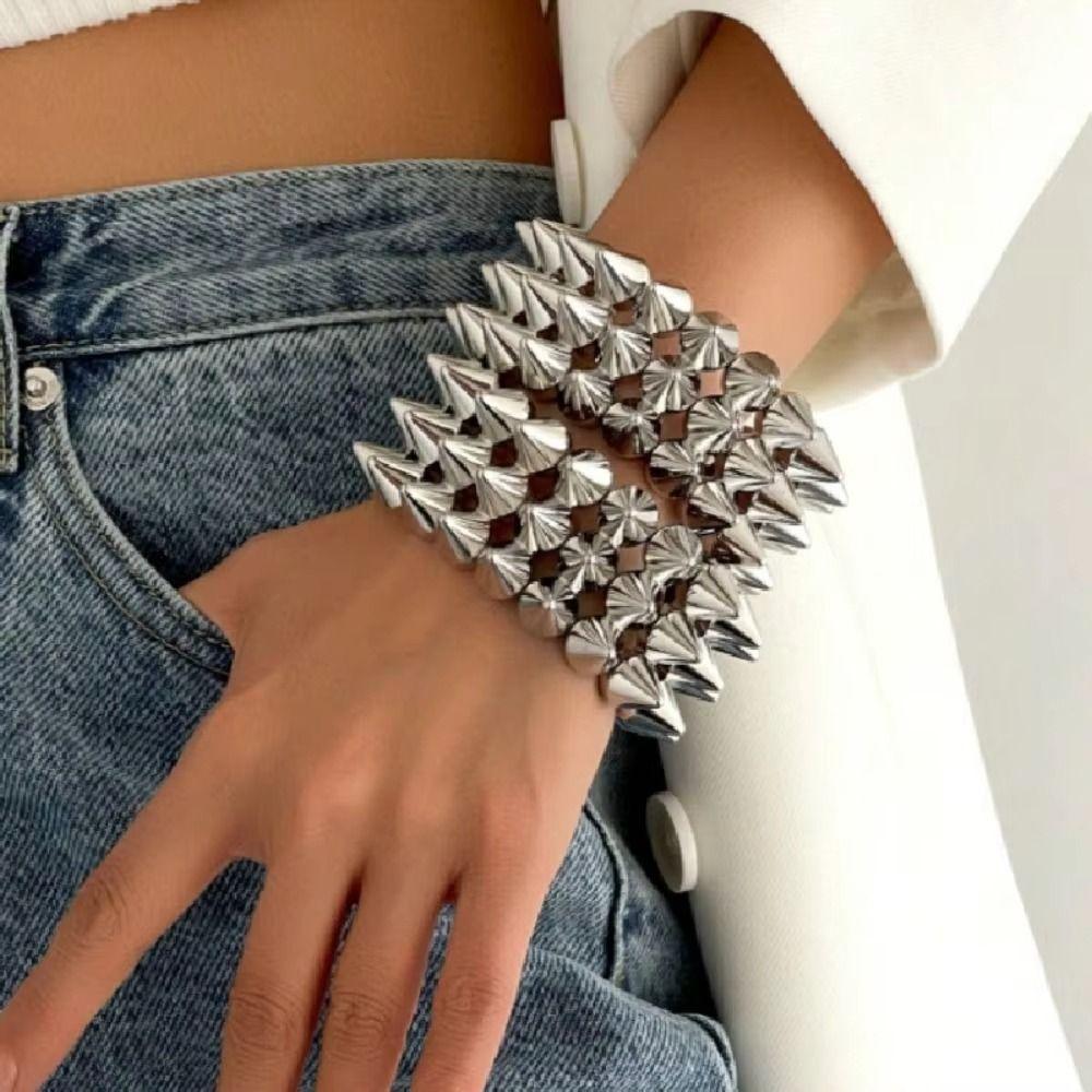 Three-row Punk Style Bracelets Metallic Texture Y2K Jewelry Rivet Cone Bracelets Exaggerated Elastic Goth Rock Bangle Hip-hop