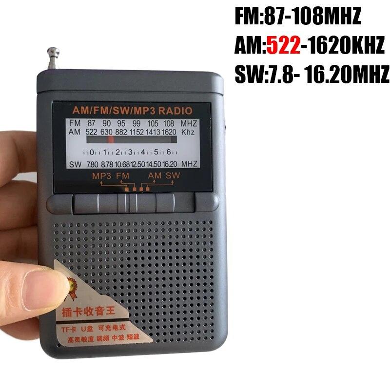 Portable Full Band Radio MINI FM/AM/SW Receiver TF Card/USB MP3 Music Player with 3.5mm Jack High Sensitivity Radio