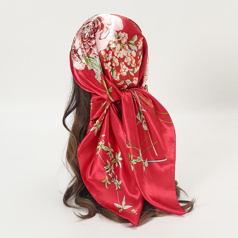 

Luxury Brand Satin Square Scarf Women Muslim Hijab Scarves Female Shawl Wrap Headband Foulard 90*90Cm Hair Accessories Bandana 90x90 cm