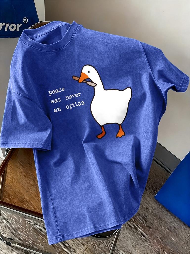 Peace Was Never An Option Goose Washed TShirts Womens Cotton Oversize T Shirt Casual Short Sleeve Tops Summer ONeck Clothes