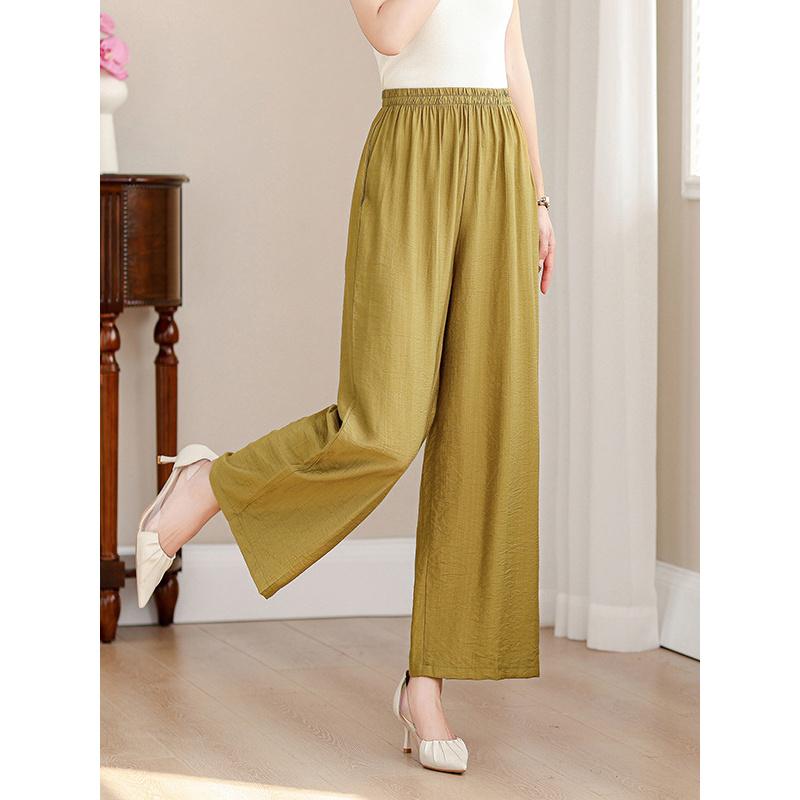 Plus-size women's wide-leg pants 2026 summer new style for mothers, fashionable, loose, slimming, high-waisted, drapey, thin, casual cropped pants