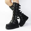 Fashion Womens Knee High Boots Fashion Gothic Boots Metal Buckle Punk Boot Height Increasing Platform Boots Women Motorcycles Boot Botas