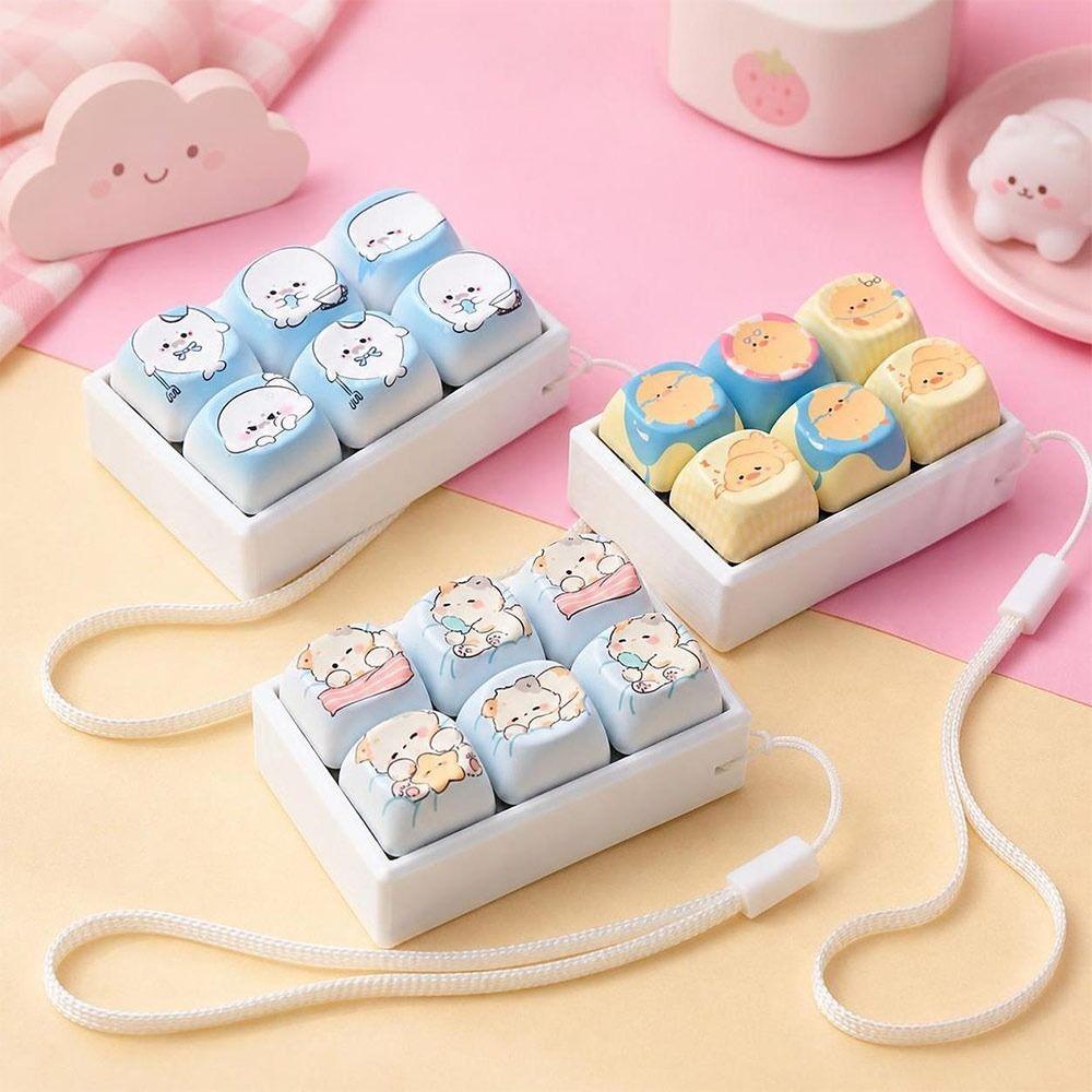 Stress Relief Button Squeeze Keychain Cute Animal Shape Finger Keyboard Cap  Kids Adults