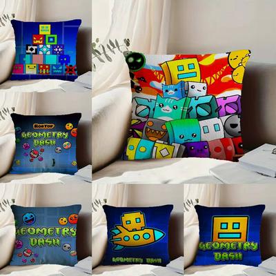 G-Geometry Dash V-Video Pillow Case Anti-dustmite Pillowcase Invisible Zipper Silky Short Plush Sofa Cushion Cover