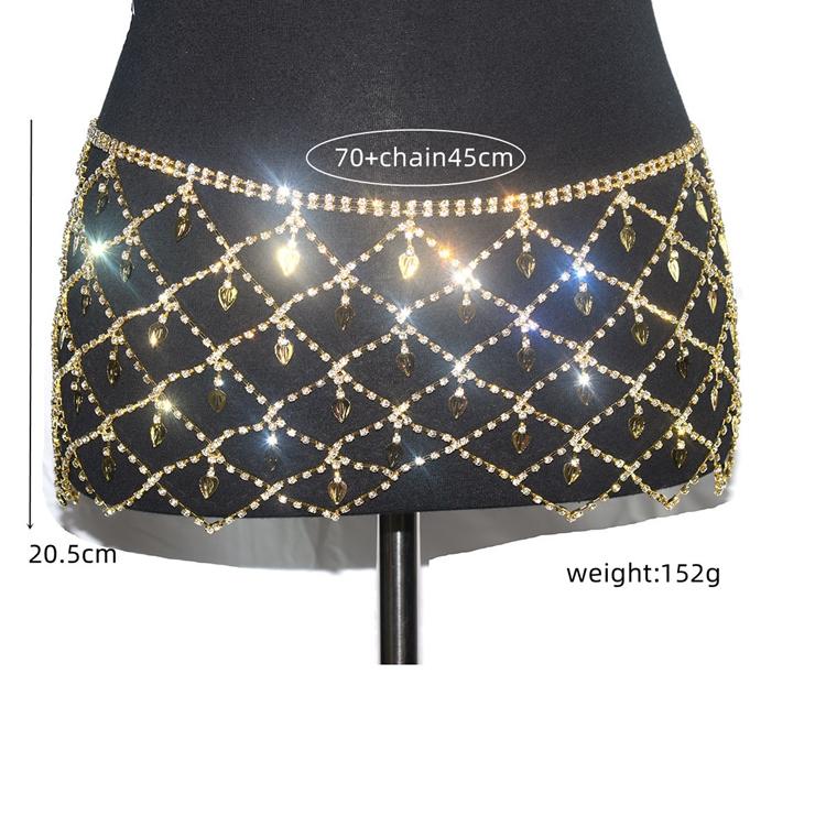 N-66 Fashion Women Sexy Shiny Crystal Body Jewelry Belly Dance Diamond Leaf Body Chain Skirt