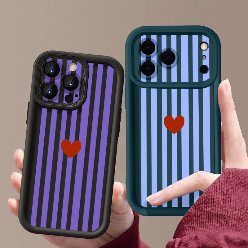 Stripe Heart Pattern Case For iPhone 18 Pro Max Shockproof Bumper Soft Silicone Cover For iPhone 17 16 15 14 13 Pro Max 17E