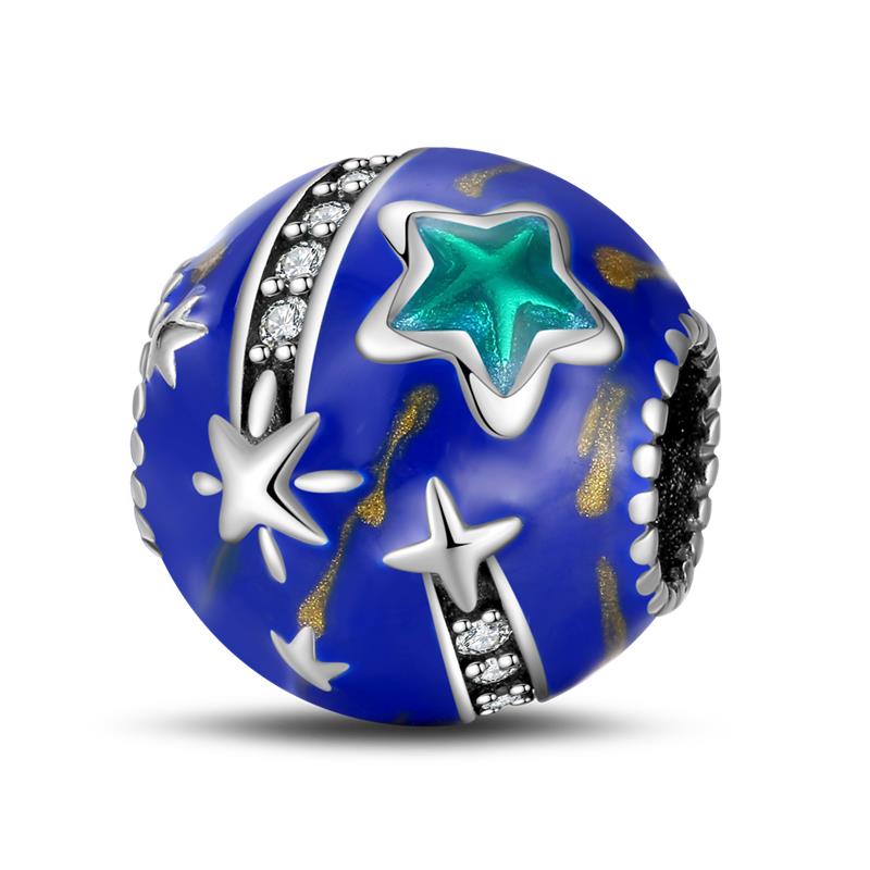 Copper Dark Blue Star Moon Starry Sky Shiny Zircon Beads Suitable For Panoriginal Bracelet Diy Jewelry Birthday