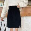 Plus Size A-line Corduroy Midi Skirt - High Waist, Black, Versatile, Hip-Hugging Pencil Skirt for Women