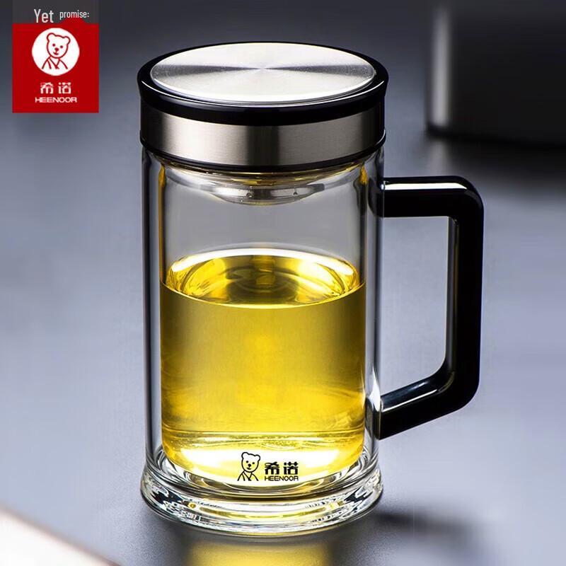 XINUO XN-7006 Double-Layer Glass Mug with Handle and Filter, 420ml