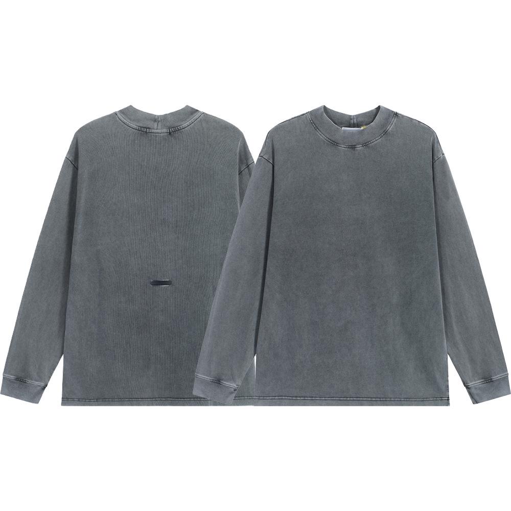 Унісекс Потерта З довгим рукавом Ретро Однотонна Вільного крою Повсякденна Футболка з круглим вирізом