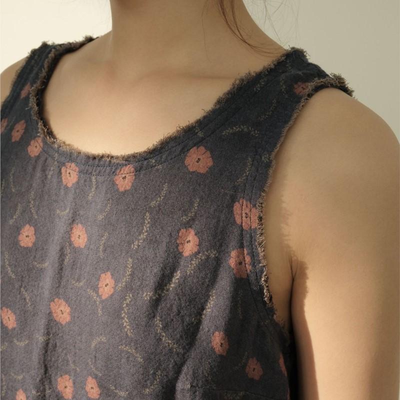 Johnature Frauen Vintage Unregelmäßige Druck Floral Tank Oansatz Ärmellose Doppel Baumwolle Weiche Kleidung Sommer Frauen Tank Top