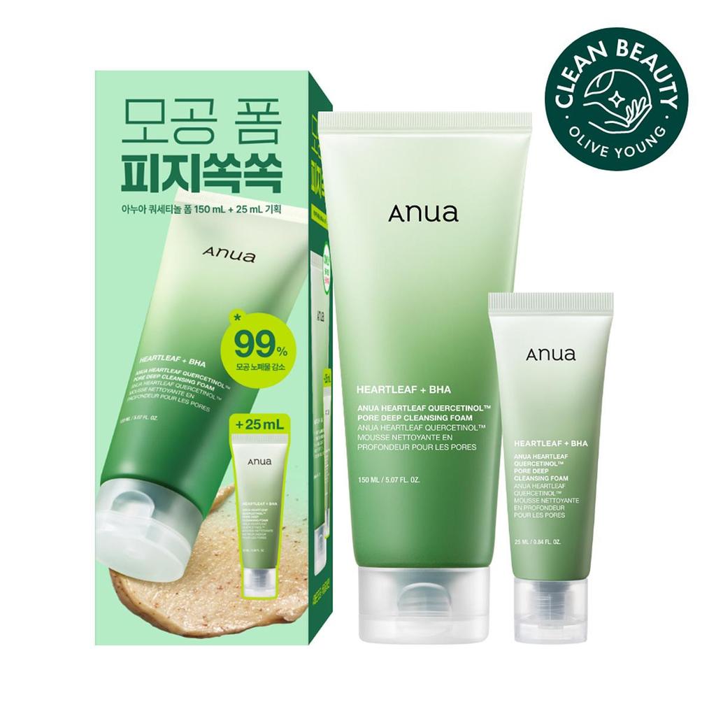 Anua Heartleaf Quercetinol Pore Deep Cleansing Foam 150ml (+25ml) Korean Pore-Clearing Face Wash with BHA