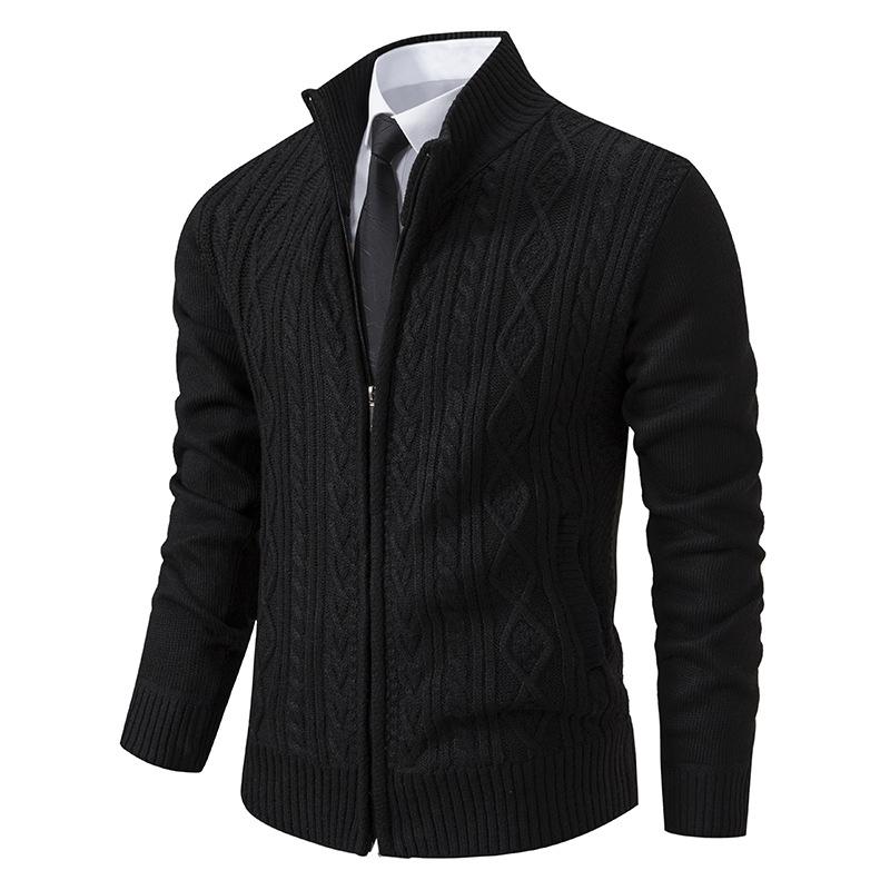 Men's stand-up neck cardigan sweater dad's knitted sweater thickened fashion jacquard knitted jacket men's