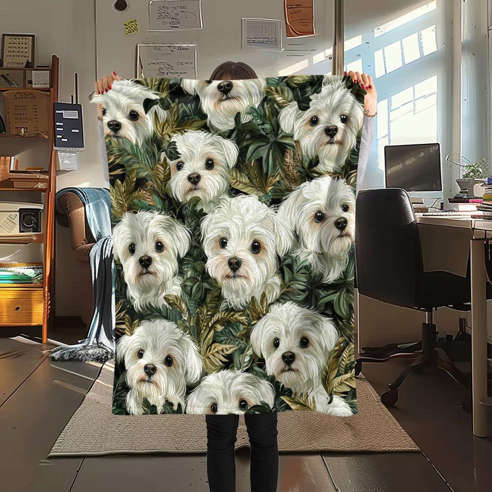 Maltese dog,pattern Flannel Blanket, High quality Comfortable for All Seasons, Home Decor, Warmth and Comfort, Perfect for Gifts.