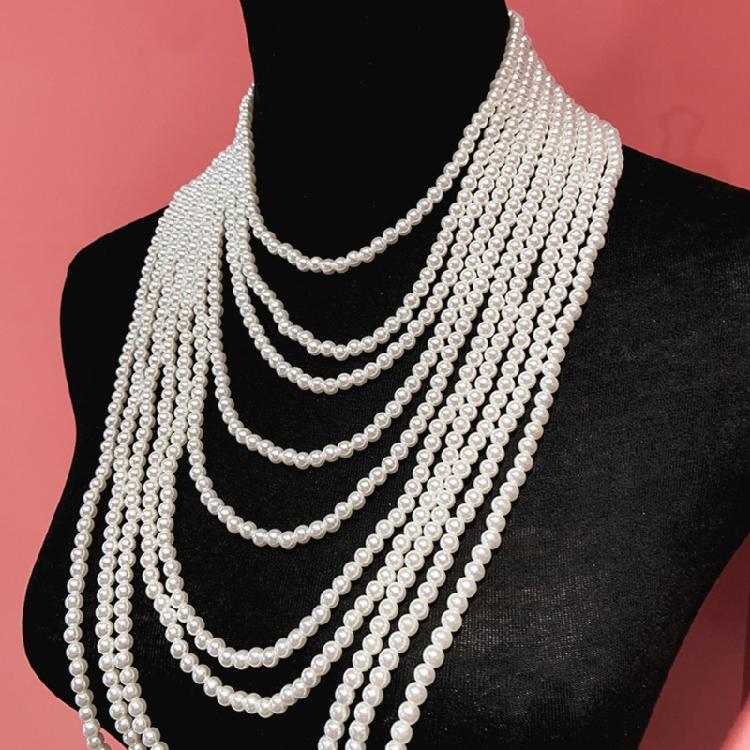 Pearls Shoulder Jewelry Multi-layer Chain Collar Necklace for Music Festival