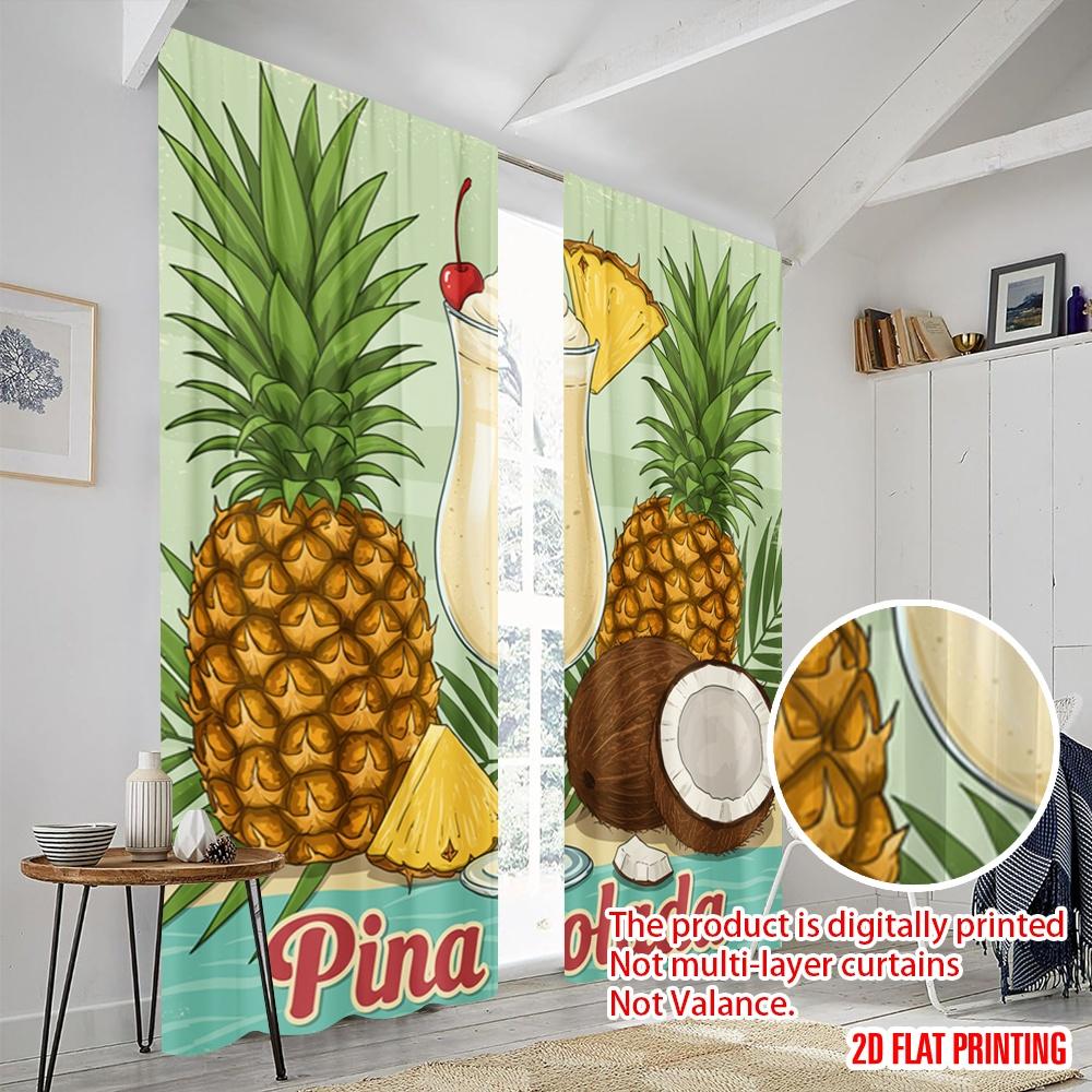 2pcs 2D flat printing Party Curtains Pina Colada Cocktail Tropical 100% Polyester Fabric Without Electricity Festive Wall Decor
