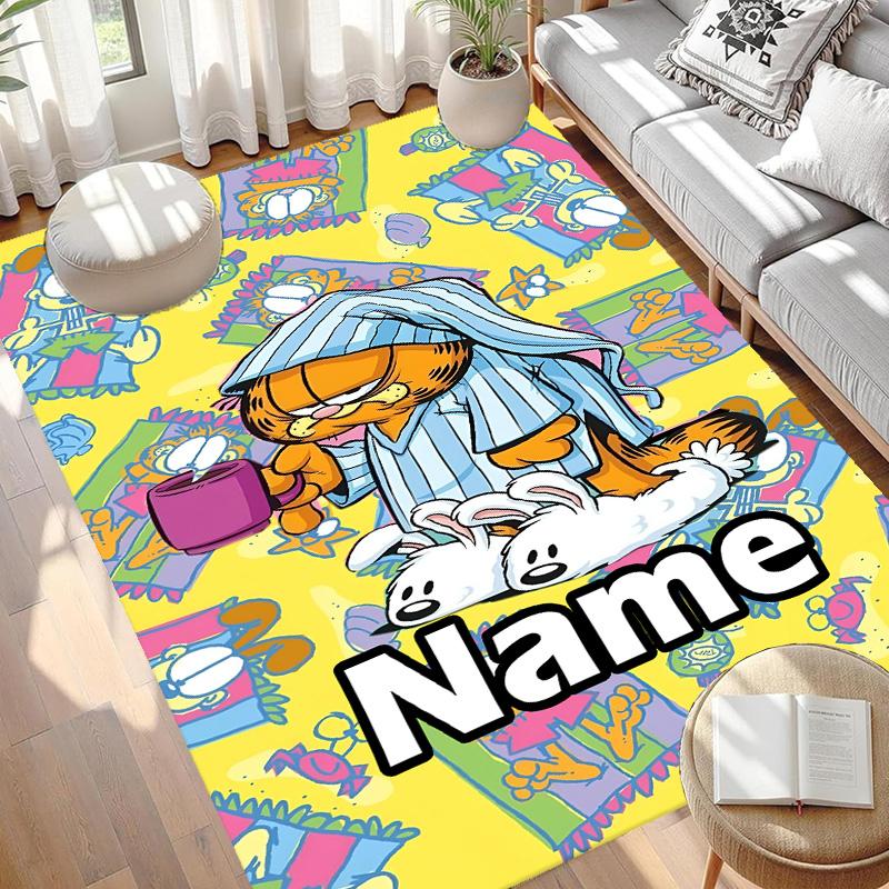 Custom Name Personalized Garfield Print Carpet, Versatile Home Decor Rug, for Playroom, Apartment, Balcony, Entryway, Hallway Gift