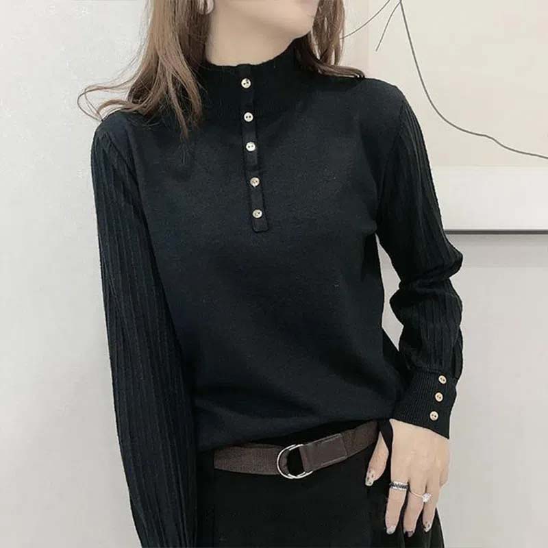 Autumn Winter Pure Wool Sweater Women's Half High Neck Pullover Casual Knit Tops Fashion Warm Plus Size Female Sweaters