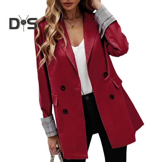 Dámský oblek Kabát Klopa Dlouhý rukáv Pruhované manžety Sako s klopovými kapsami Jednobarevné Volný střih Dvouřadé zapínání Business svrchní oděv