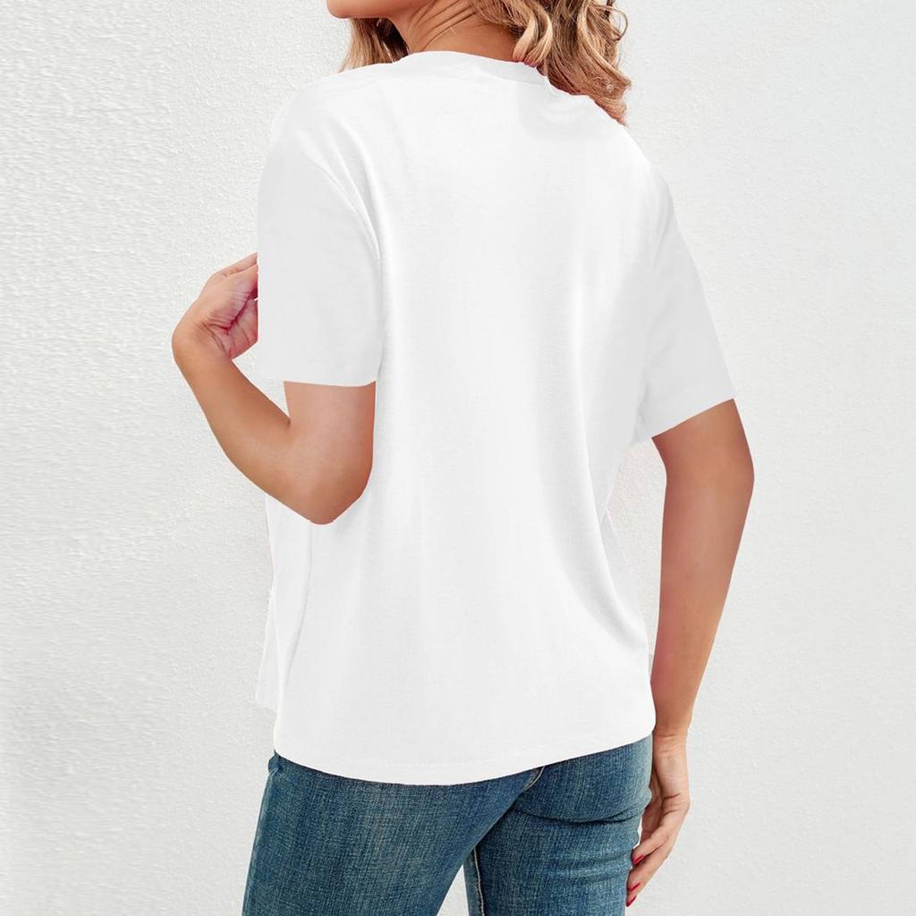 T Shirts For Women Pleated V-Neck Dressy Casual Blouses Printing Short Sleeve Summer Tops Loose Fit