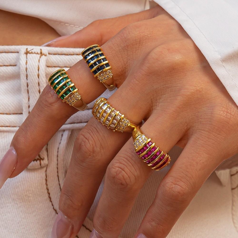 Jewelry Accessories Rhinestone Ring Korean Style Chunky Enamel Ring Zircon Opening Ring  Decoration