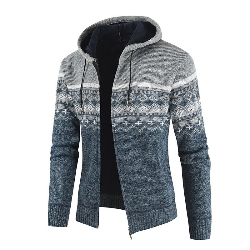 Updated Fleece Thickened Mens Sweater Plus Size Mens Everyday Jacket Hooded 3XL светло-серый 4590₽