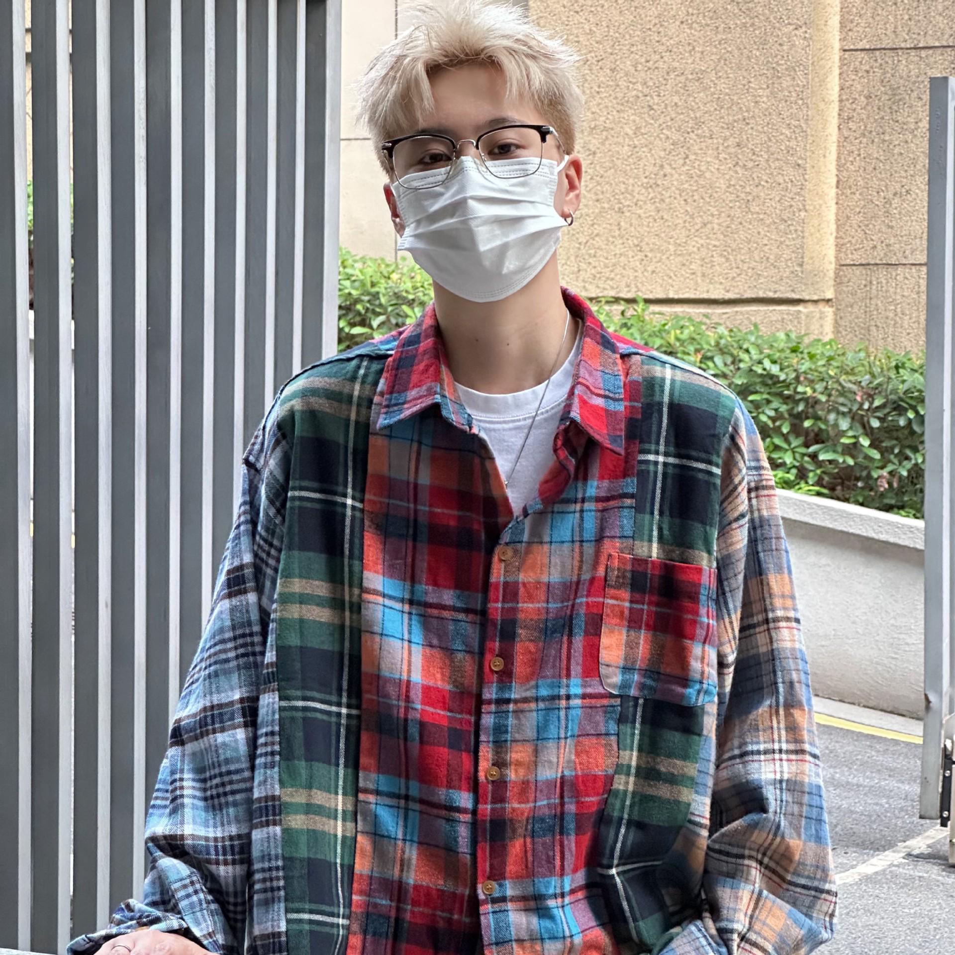 

Унисекс Ретро Японская Клетчатая Рубашка: Красно-зеленый, с длинным рукавом, свободный американский стиль Large